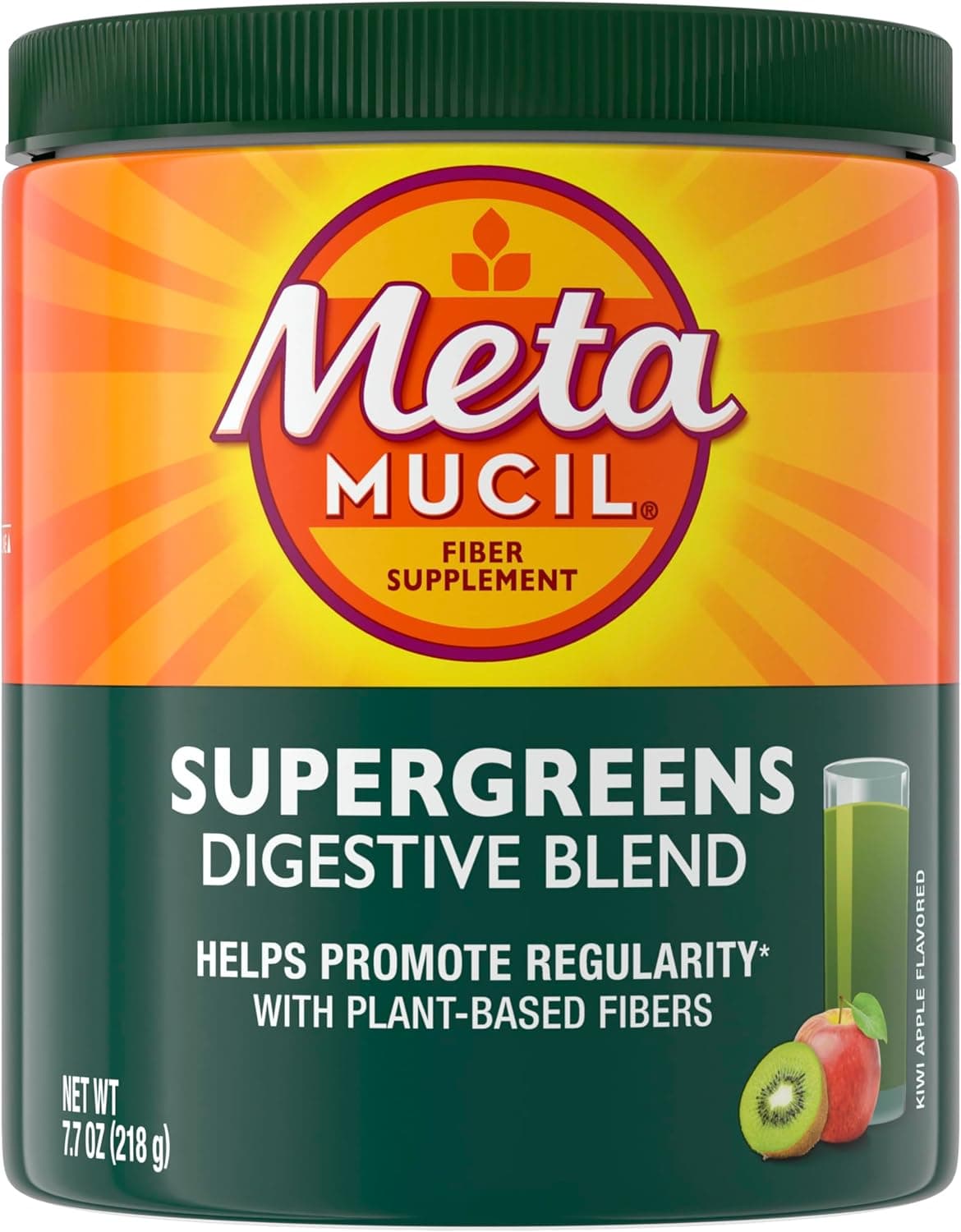 Metamucil Greens SuperFood Powder Fiber Supplement for Digestive Health and Regularity Gluten Free PlantBased Stevia Great Taste Kiwi Apple Flavored 3g Dietary Fiber per Serving 42 Servings