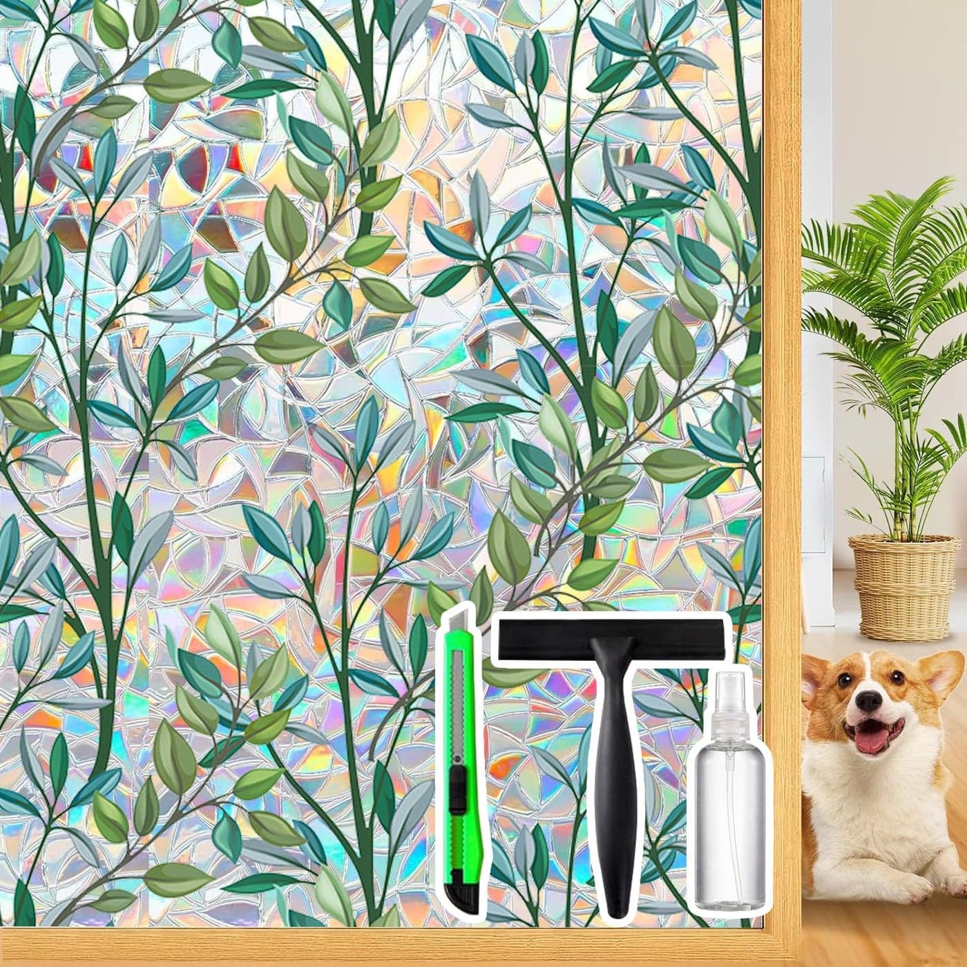 Rainbow Privacy Film with Cutting Line 3D Decals Stained Glass Window Clings Static Cling Window Sticker Suncatcher 236 x 787