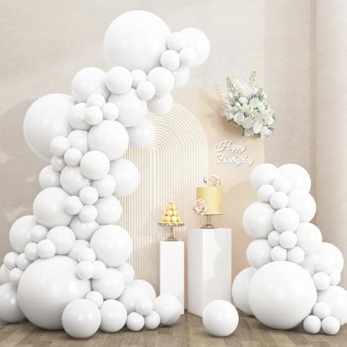 RUBFAC 135pcs White Balloons Different Sizes 18 12 10 5 Inch for Garland Arch Latex Balloon for Wedding Birthday Party Baby Shower Anniversary Baptism Decorations