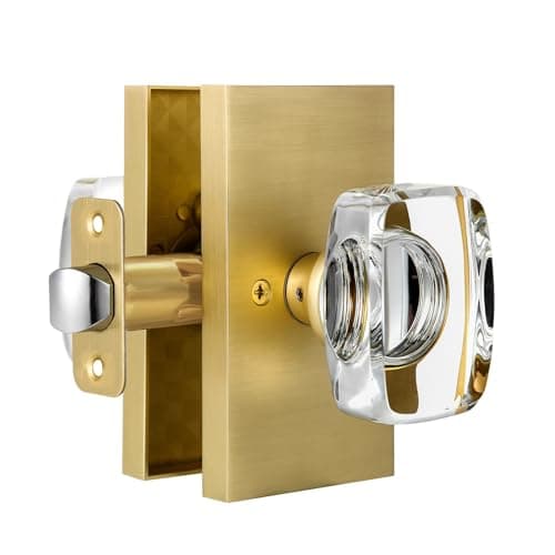 HIEMEY Gold Crystal Glass Passage Door Knobs Interior, Modern Satin Brass Door Knobs Heavy Duty for Closet Hallway