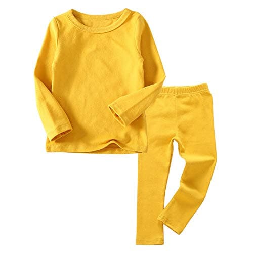 JWWN Toddler Boys Girls Thermal Underwear Long Sleeve T-shirt Leggings 2Pcs Kids Winter Base Layer Set, (Yellow,12Months)