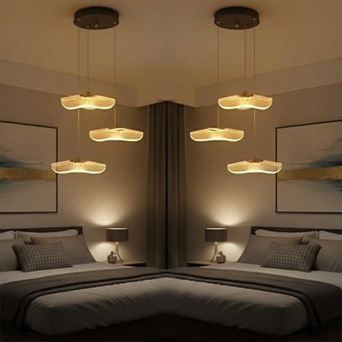 Lamp master 3 Crystal Wave Pendant Light | Modern Acrylic Chandelier with Antique Gold Finish | Elegant Wave Design Hanging Light for Living Room, Bedroom, Dining Room, Restaurants Ceiling Lamp