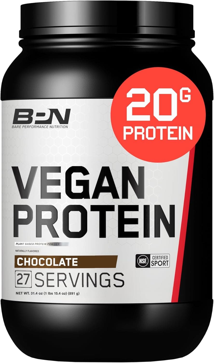 BARE PERFORMANCE NUTRITION Vegan Protein Plant Based Protein Pea Protein Watermelon Protein and Pumpkin Protein Naturally Sweetened and Flavored 27 Servings Chocolate