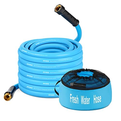 Kohree 35FT RV Water Hose with Storage Bag, 5/8'' Upgraded Drinking Water Hose Leak Free, No Kink and Flexible Garden Hose for RV, Camper, Truck, Car - Blue