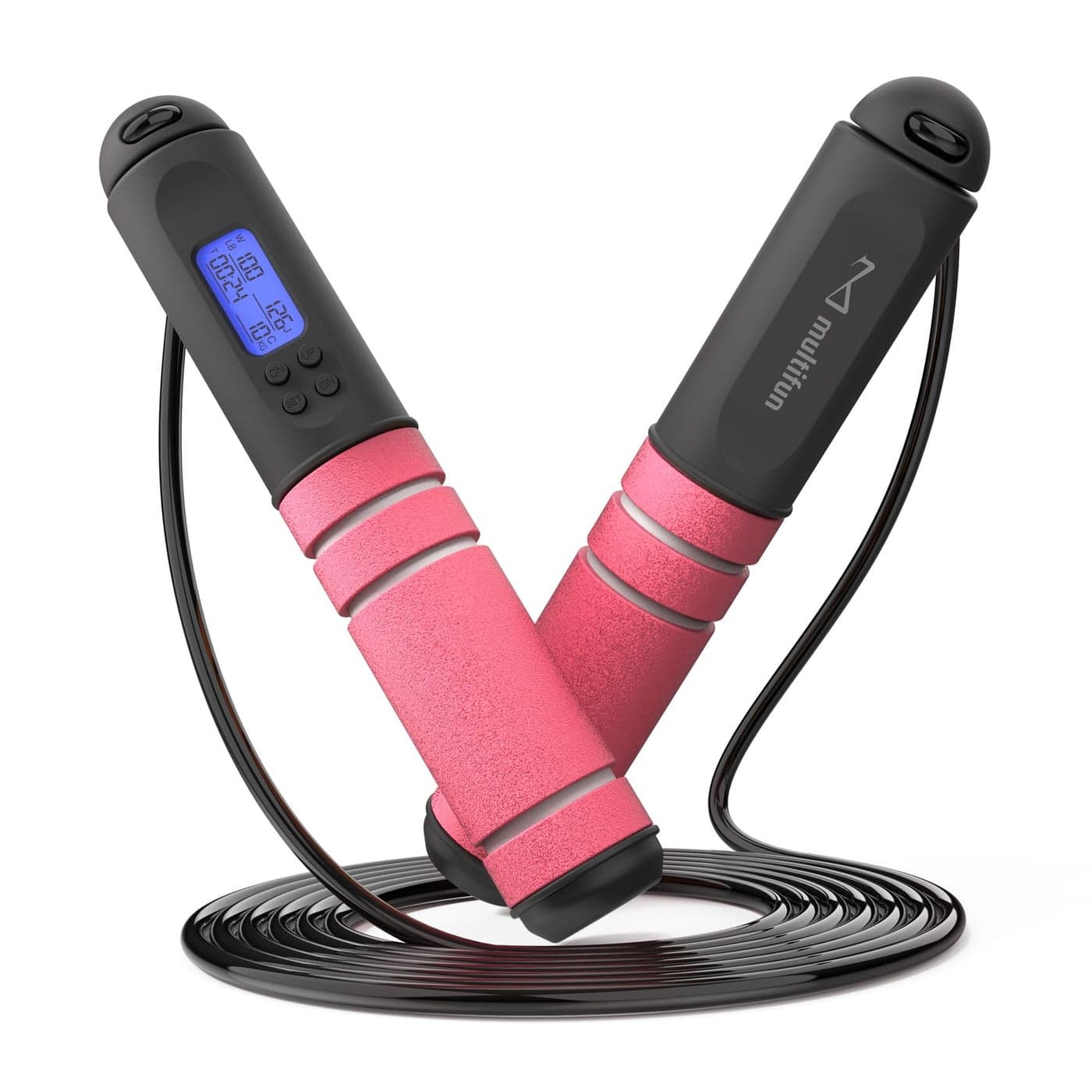 Jump Rope, multifun Speed Skipping Rope with Calorie Counter, Adjustable Digital Counting Jump Rope with Ball Bearings and Alarm Reminder for Fitness, Crossfit, Exercise, Workout, Boxing, MMA, Gym (Pink)