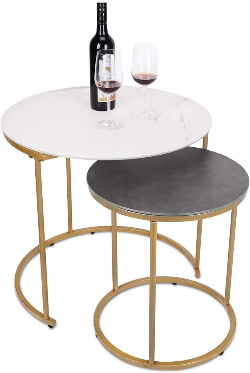 INDIAN DECOR 55633 Modern Nesting Side Coffee Tables Set of 2 Acrylic with MDF Texture Dark Gray Finish Top Indoor End Tables Stacking Table