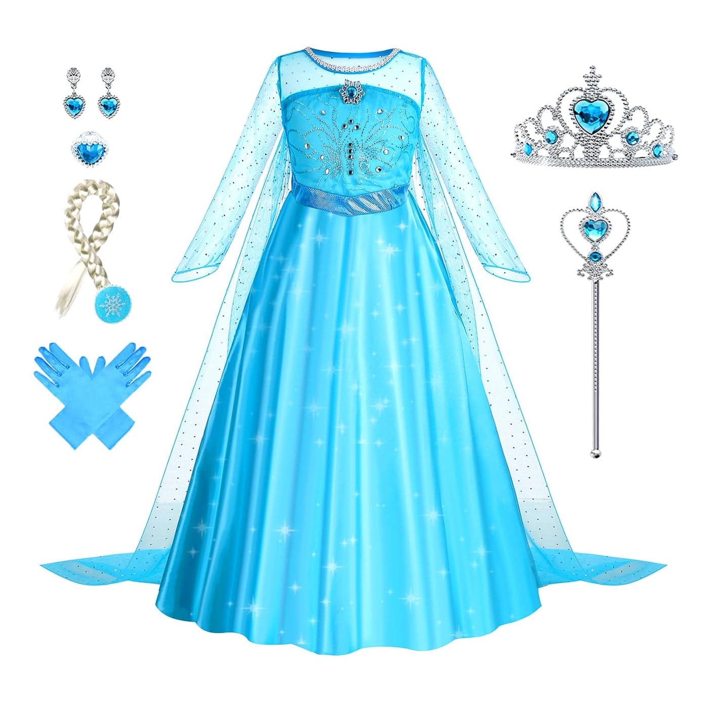 Foierp Elsa Dress up for Girls Princess Frozen Princess Dresses for Kids Snow Queen Fancy Costume Halloween Chirstma Cosplay Birthday Party