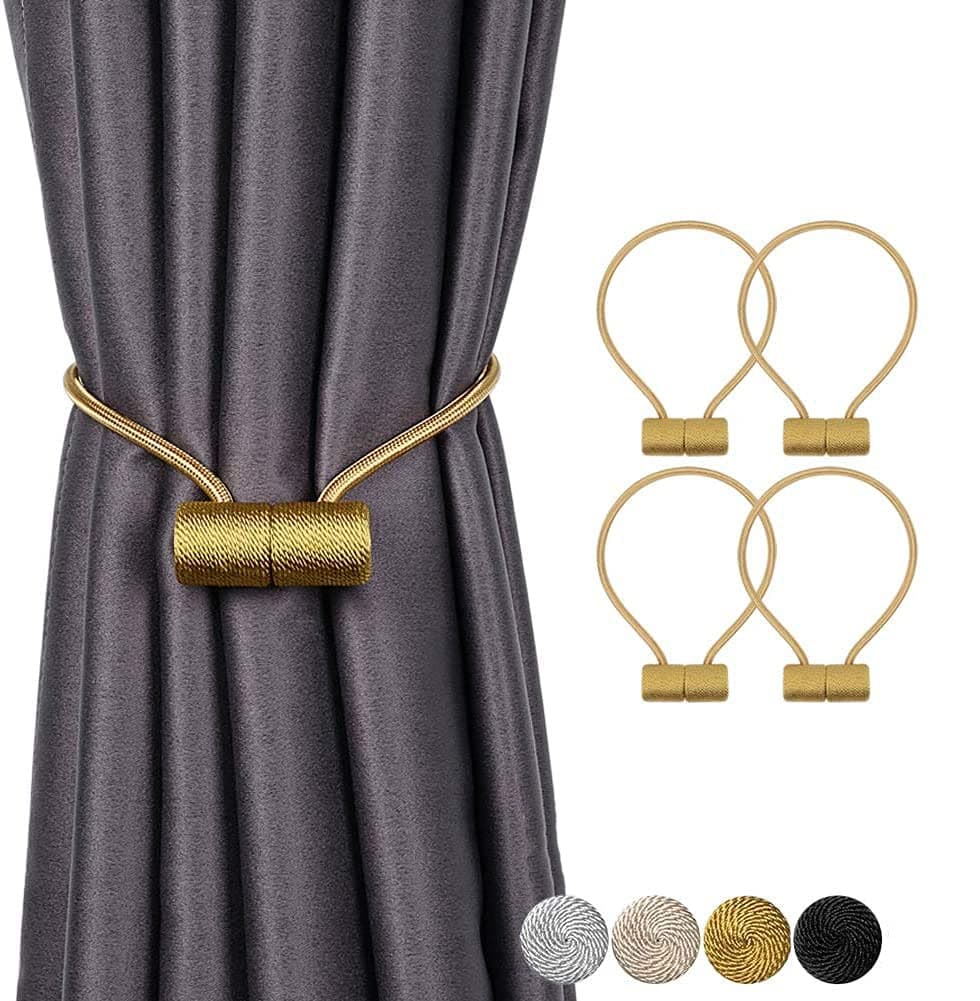 Sorfia 4pcs Magnetic Curtain TiebacksStrong Magnetic Window Curtain Tiebacks Clips Decorative Rope Holdbacks Drapery Curtain Tie Backs Weave Holder for Window Draperies Hold Curtains Drape Ties Backs