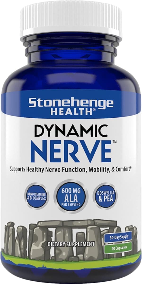 Stonehenge Health Dynamic Nerve Supplement Supports Nerve Function in Fingers Toes Hands and Feet with Alpha Lipoic Acid ALA Benfotiamine Pea Robust B Complex Boswellia