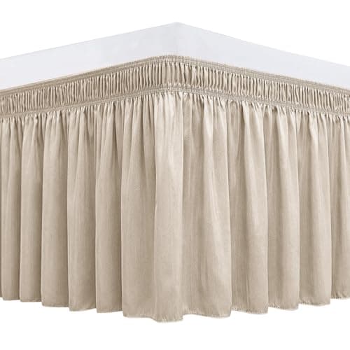Biscaynebay Wrap Around Bed Skirts for King & Cal King Beds 22" Long Drop, Light Camel Adjustable Elastic Dust Ruffles Easy Fit Wrinkle Resistant Silky Luxurious Fabric Machine Washable