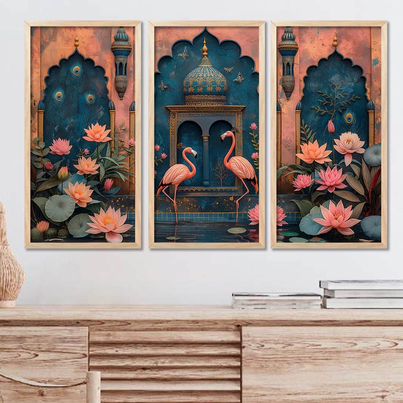 Kalit Kala Modern Wall Art Painting for Wall Decoration Bedroom Living room with Reusable Frames Acrylic Glass Cover Set of 3 10 X 19 Inches Modern Pichwai Wall Art Painting 8
