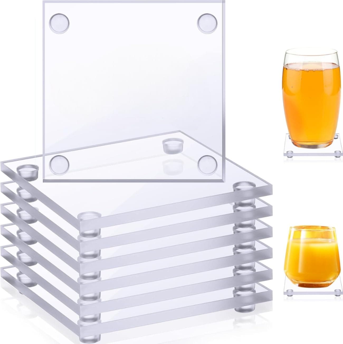 Acrylic Glass Coasters for Dining and Office Table, Set of 4, Large Size (4, Square Shape)
