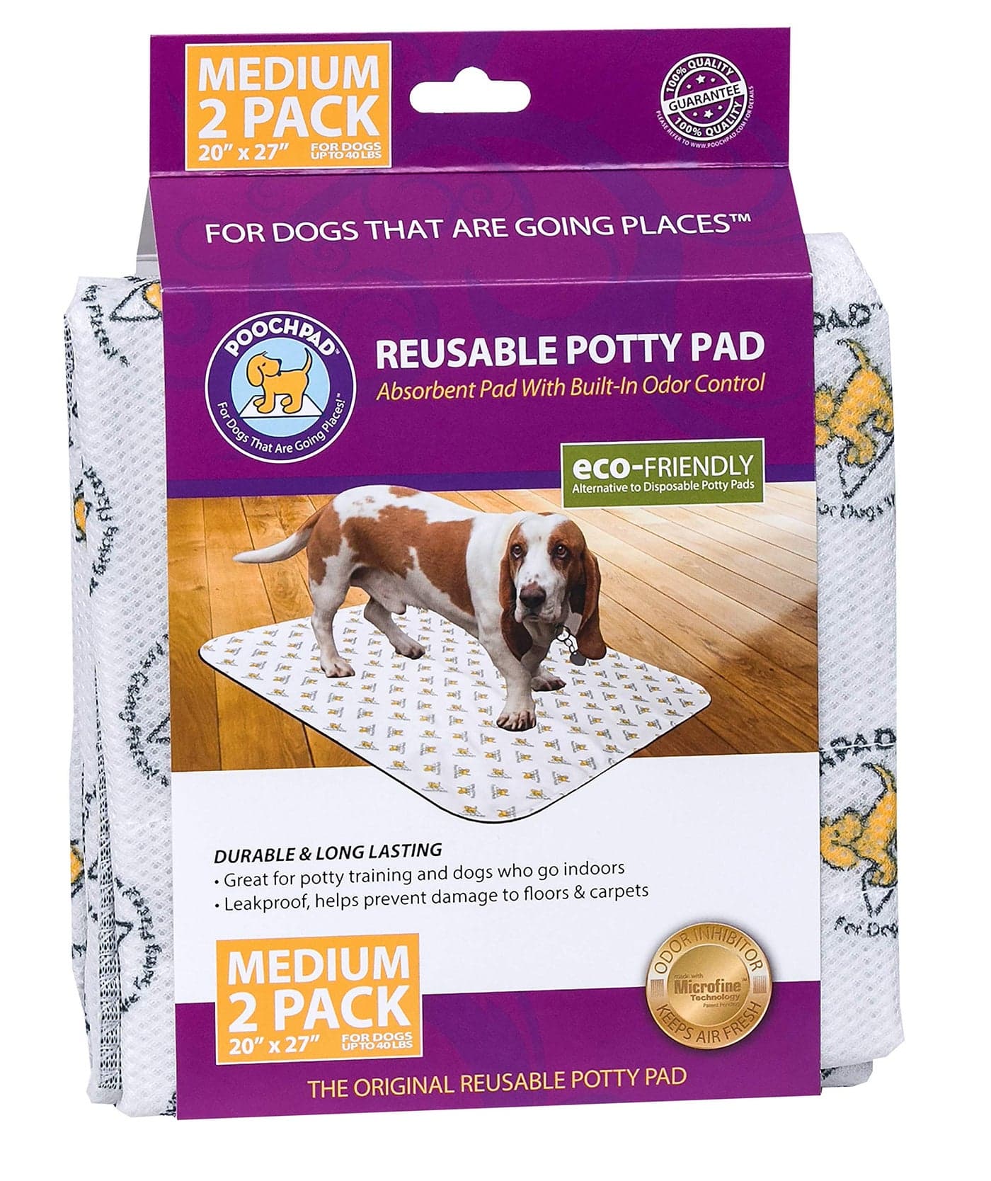 PoochPad Original Washable Reusable Potty Pad Medium Pack of 2 Unmatched Odor Control Leakproof Puppy Training Pee Pad