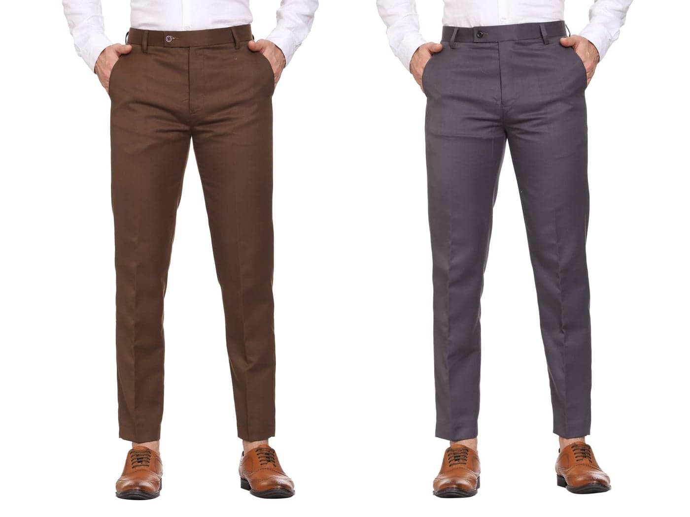 MALENO Slim Fit Men Cotton Blend Formal Trouser Pack of 2 (ML111_Combo_Brown_Darkgrey_32)