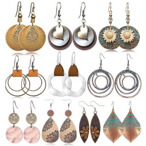 10 Pairs Vintage Dangle Earrings for Women Boho Jewelry Set Sunflower Geometric Teardrop Earring Christmas Gifts