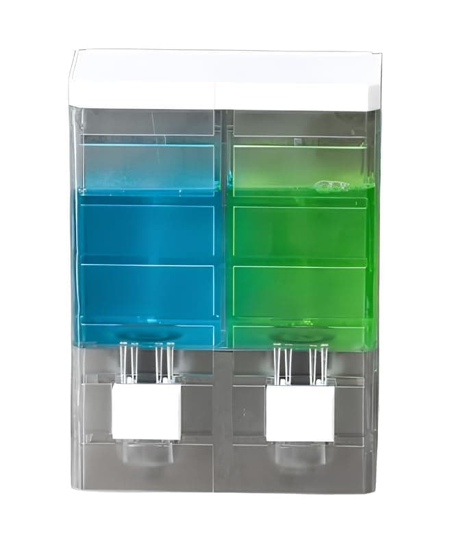 Sevia 2 in 1 Self Adhesive Touch Dispenser Wall Mounted Liquid Shampoo Dispenser Plastic Wall Mounted Easy Separated and Assembled Unit Twin Head Touch Soap Dispenser