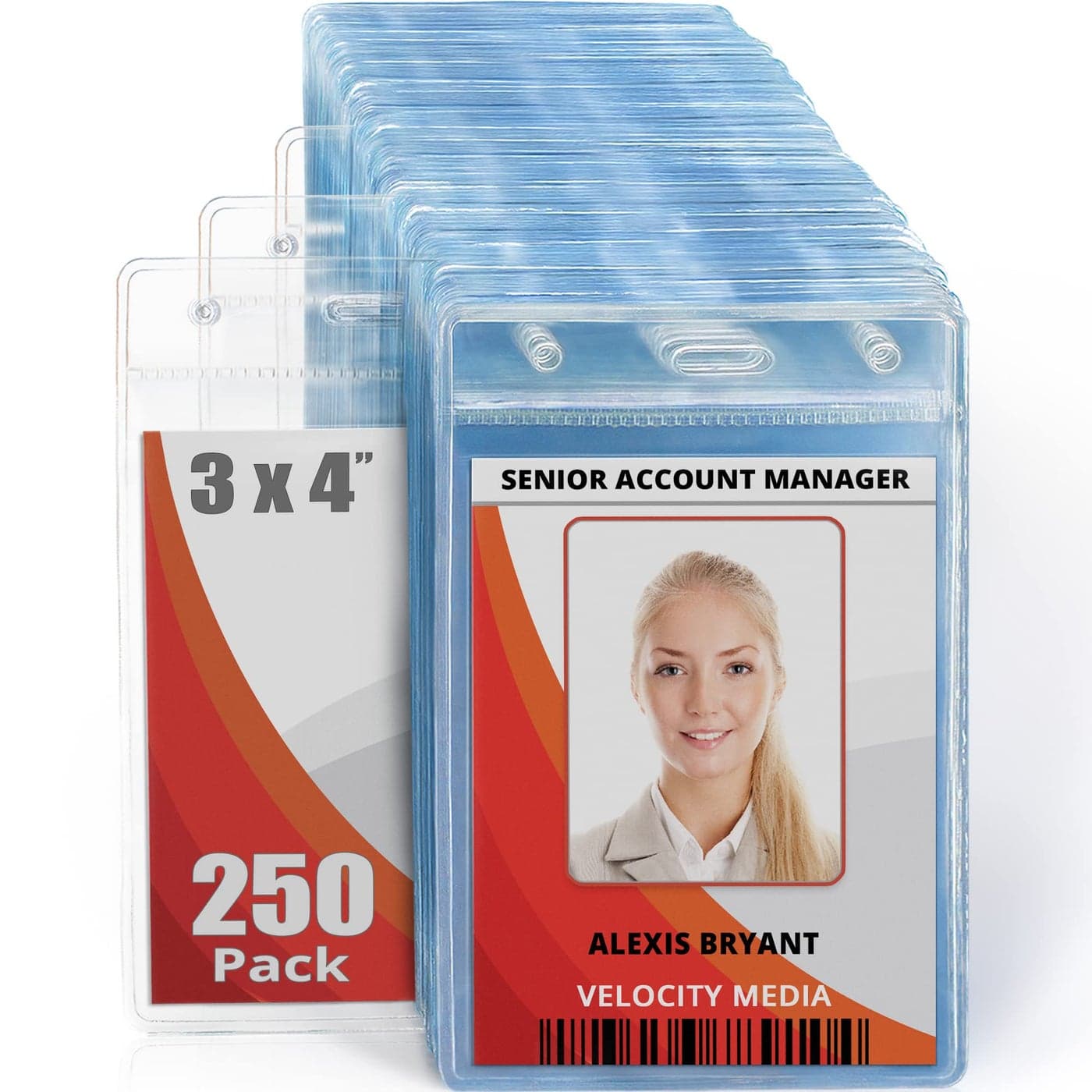 MifflinUSA Plastic Vertical Card Holder 3x4 Inch Clear Bulk 250 Pack Quick Load No Zipper Name ID Badge