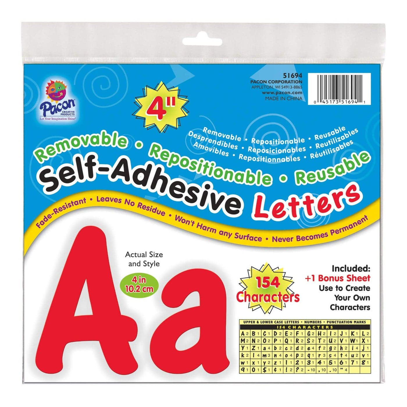 Pacon 154 Character SelfAdhesive Letter Set Red