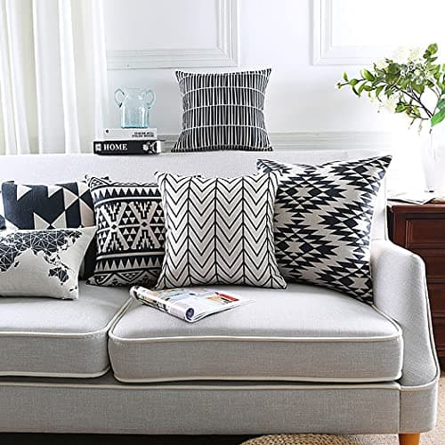 Modern Homes 100% Cotton Black and White Cushion Covers (Black and White, 18x18 inch) Set of 6