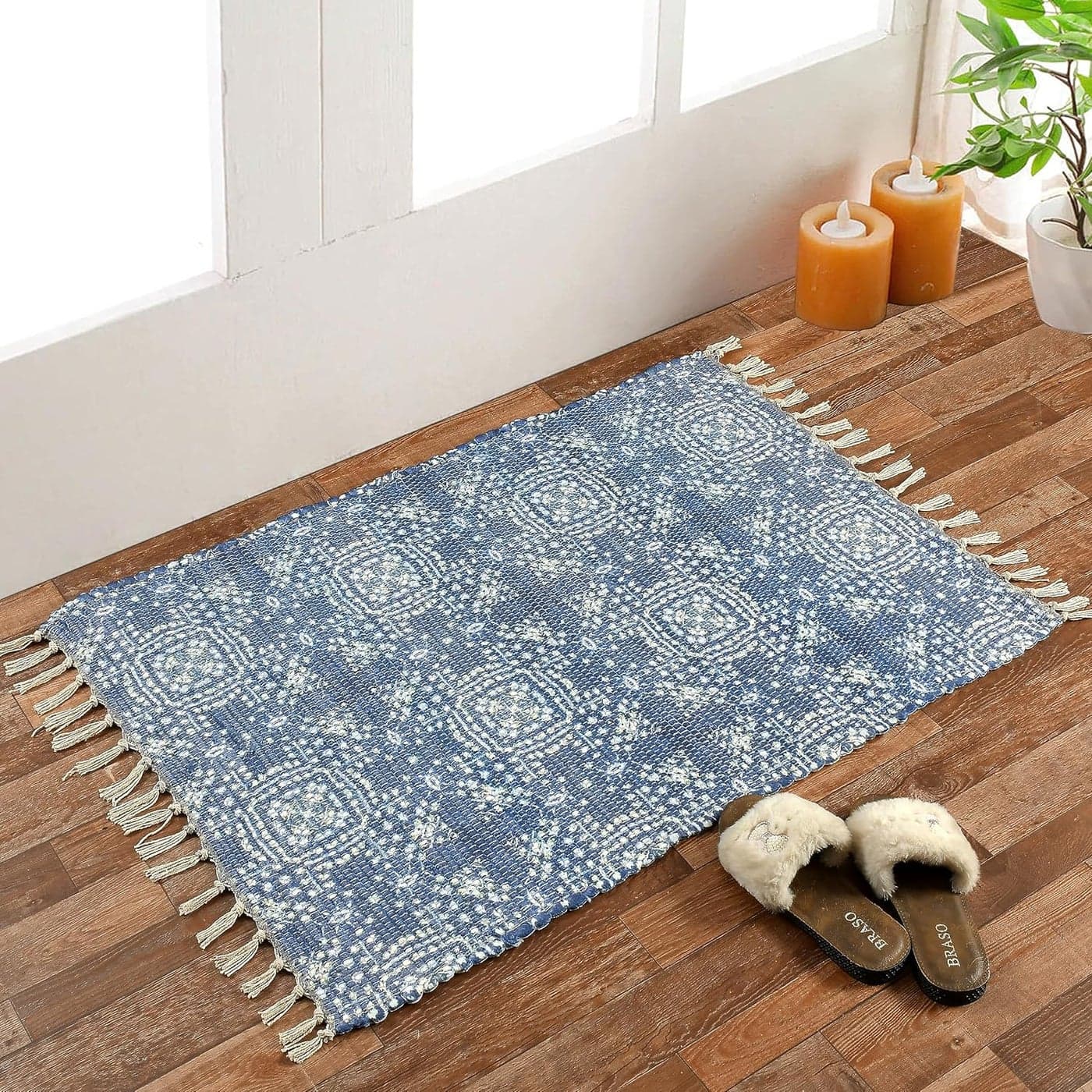 HOMADORN Handmade Sustainable Printed Modern DhurrieRugsCarpet Upcycled from Fabric for Living RoomBedside Runner for Enhanced Decor 2 feet x 3 feet