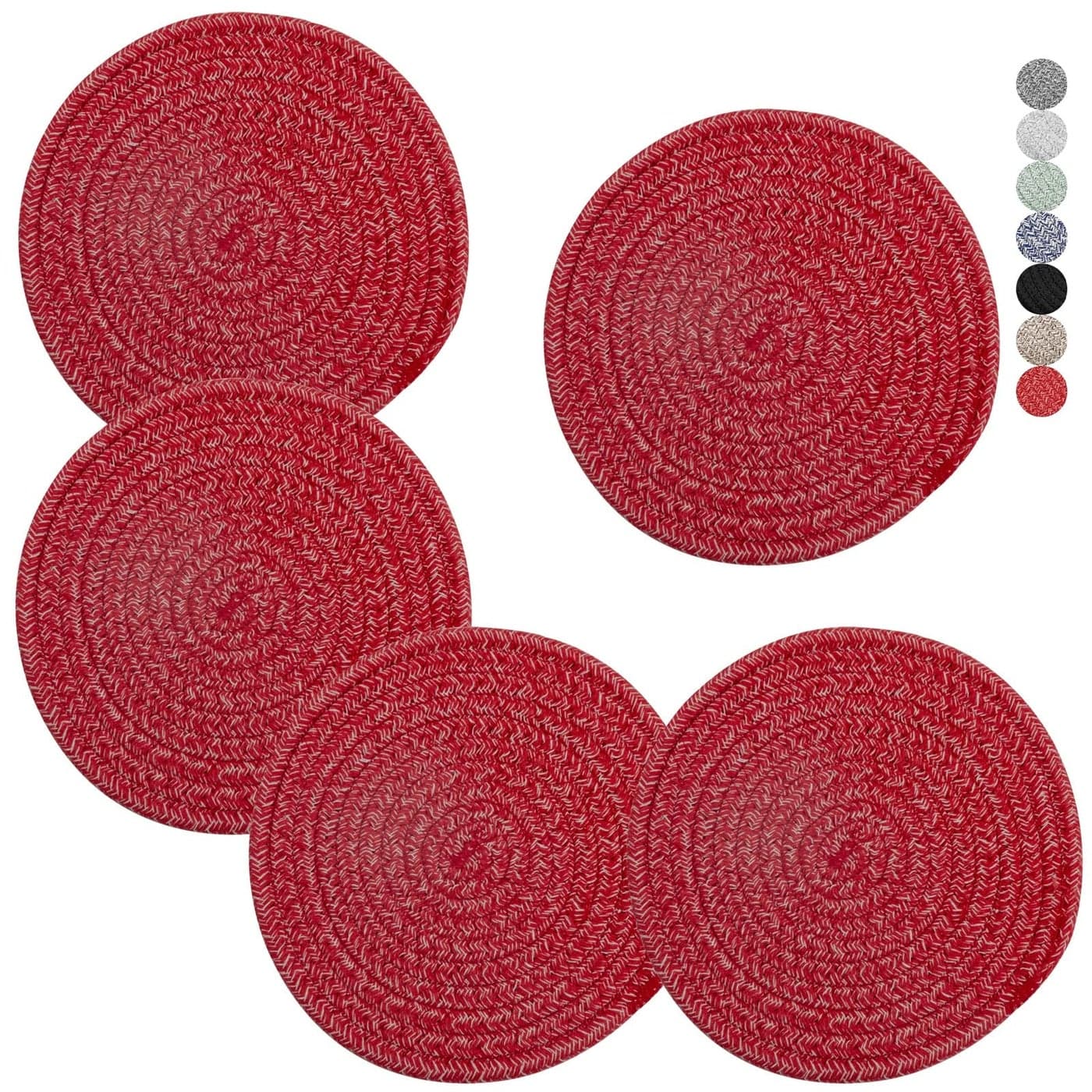 Trivets for Hot Dishes Pots and Pans 8 Inches Hot Pads 5 Pcs Pot Holders for Kitchen Heat Resistant Mat Protect Counter Coasters Set Home Essentials Farmhouse Decor Red