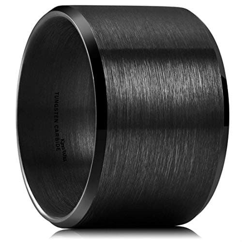 King Will Black-15mm Basic Wedding Ring For Men with Brushed Matte Surface Beveled Polished Edge Comfort Fit 10.5