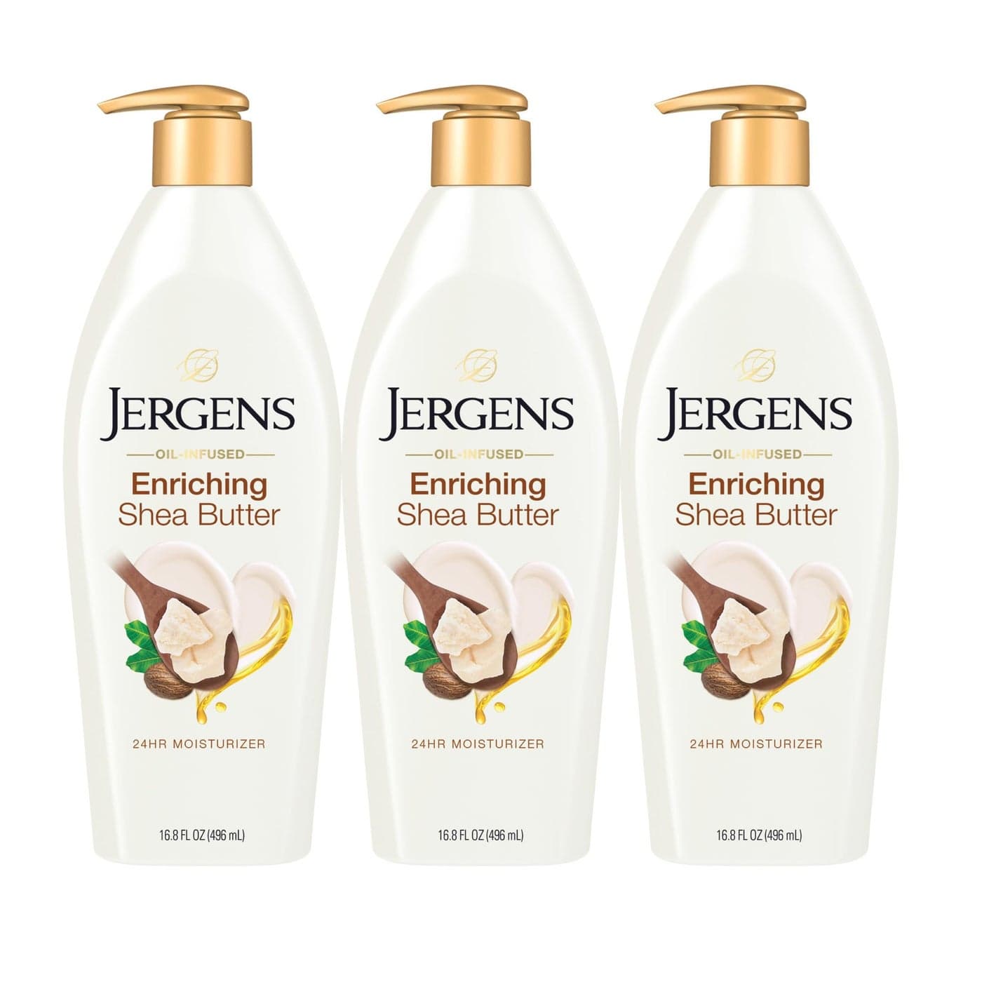 Jergens Shea Butter Hand and Body Lotion Deep Conditioning Moisturizer 3X More Radiant Skin with Pure Shea Butter Dermatologist Tested 168 Oz Pack of 3