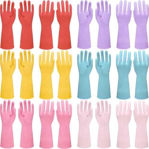 ATZNZIK 12 Pairs Rubber Cleaning Gloves for Dishwashing Reusable Kitchen Gloves for Washing Dishes and Household NonSlip Cleaning Dish Gloves for Women MenSmall