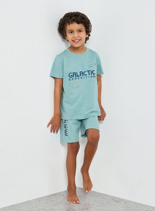 Boys Printed Short Sleeve T-Shirt And Shorts Set