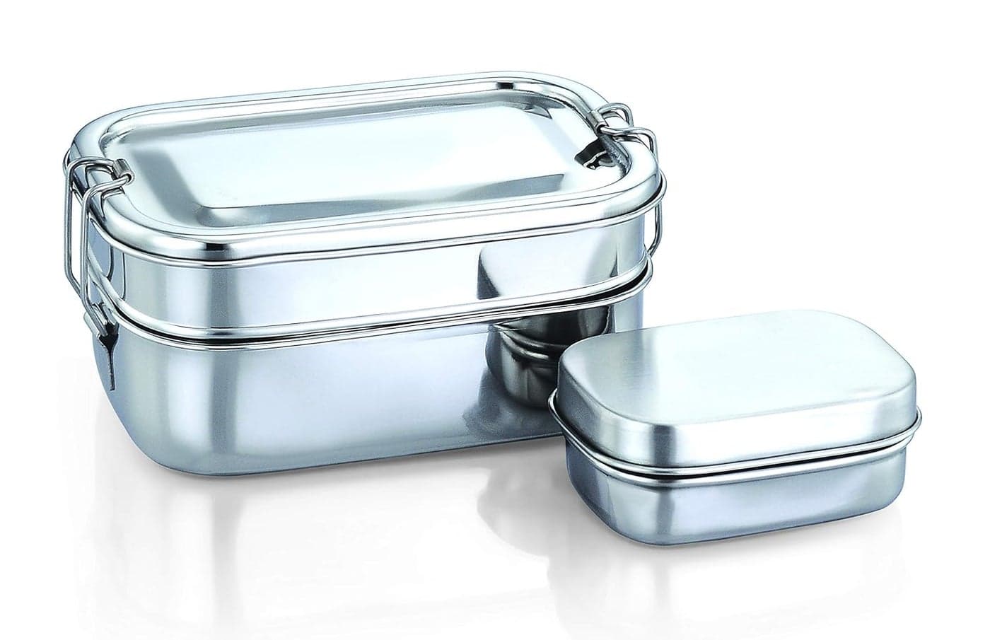 Expresso Stainless Steel Double Decker Lunch Box for School, Office Tiffin - Rectangle Shape
