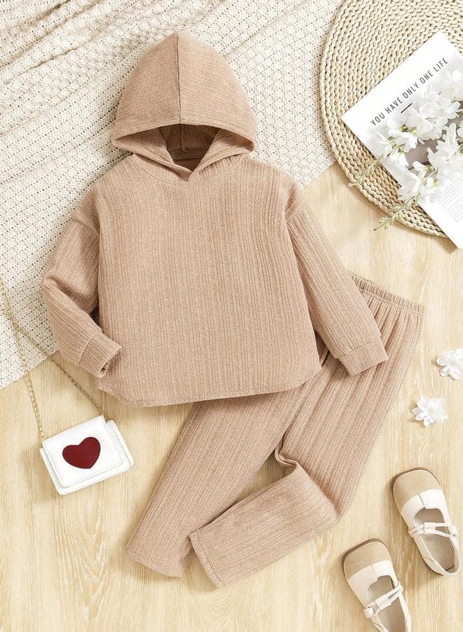 Girls Textured Hooded Top And Pants Set