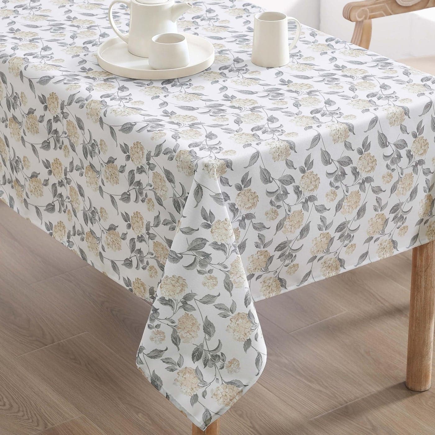 Laura Ashley Decorative Tablecloth Wrinkle and Stain Resistant Spillproof Water Repellent Easy Care Washable Polyester Fabric for Dining Kitchen Holiday and Party 60 x 84 Hydrangea Taupe