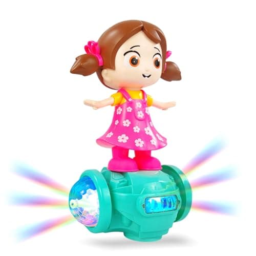 NHR Musical Dancing Girl Toy for Kids and Children, 360° Rotating Bump & Go Action with Lights & Sound, Musical Toy for Toddlers, Birthday Gift for Boys & Girls (1+ Years)