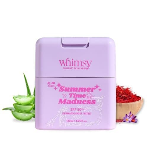 Whimsy Beauty Sunscreen Lotion SPF 50+ Summer Time Madness for Kids, Preteens & Girls | 4 to16 Years | Organic, Natural Formula | Sulfate & Paraben Free | Dermatologist Tested | 120 ml