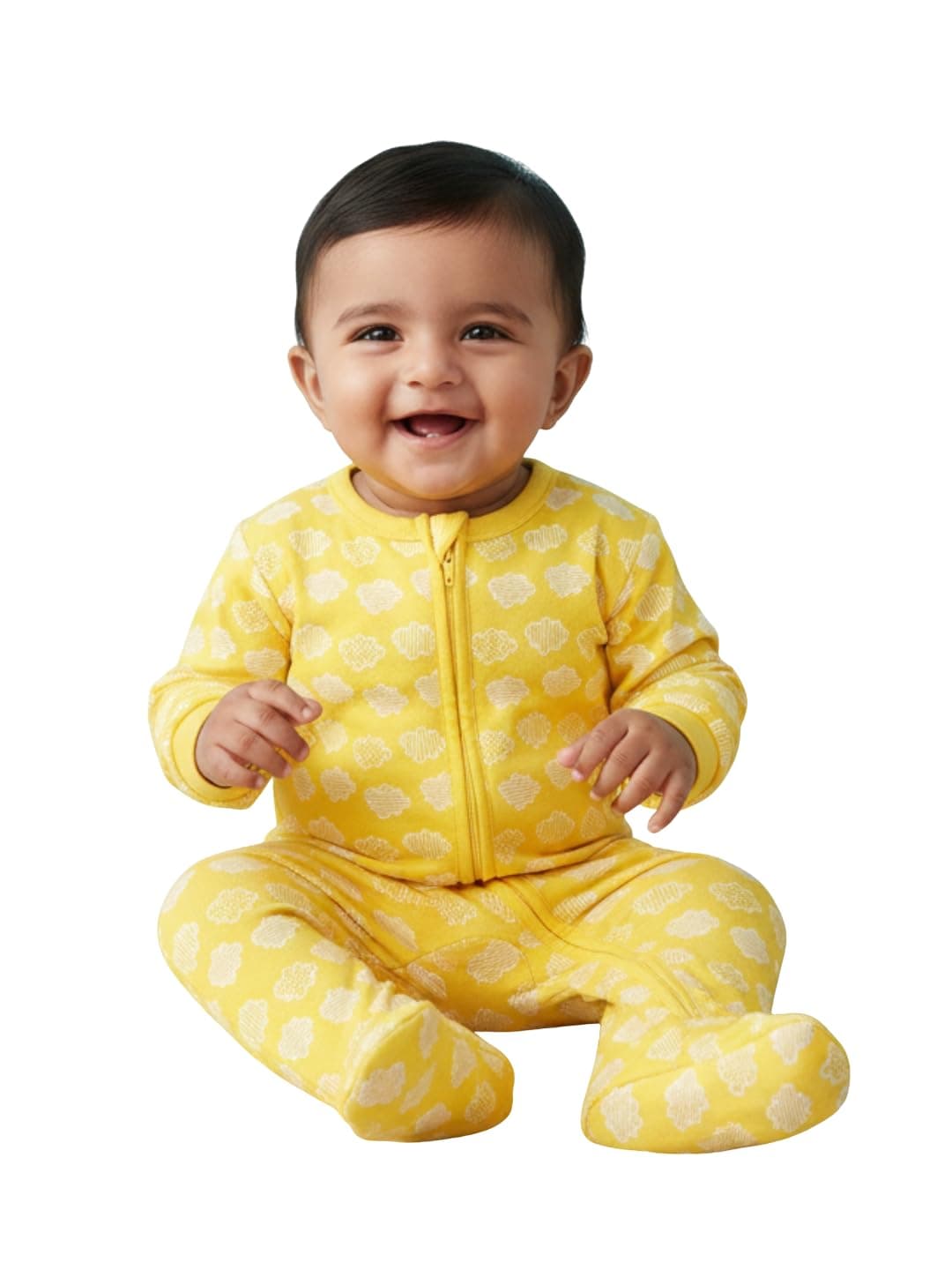 The Mom Store Baby Zipper Romper For Boys And Girls | Cotton | Soft Infant Bodysuit | Trendy Stylish Sleepsuit Nightsuit For Newborn Baby | Printed | Buttercream, Yellow | 6-9M