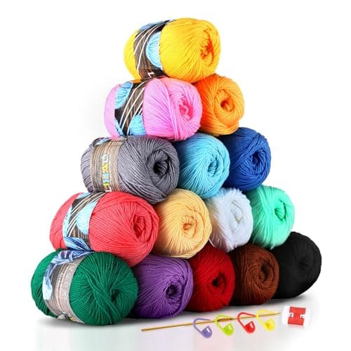 LIHAO 15 Skeins Acrylic Yarn for Crocheting Beginners Crochet Kit with 2.5mm Hook, 2625 Yards Bulk Anti-Splitting Yarn Bundles for Amigurumi, Granny Squares and DIY Crafting
