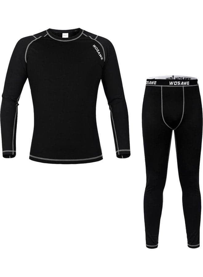 Men Long Sleeve Thermal Fleece Lined Compression Underwear Set Bicycle Jersey Base Layer Shirt and Pants Leggings for Cycling Running Jogging XL 35*5*25cm
