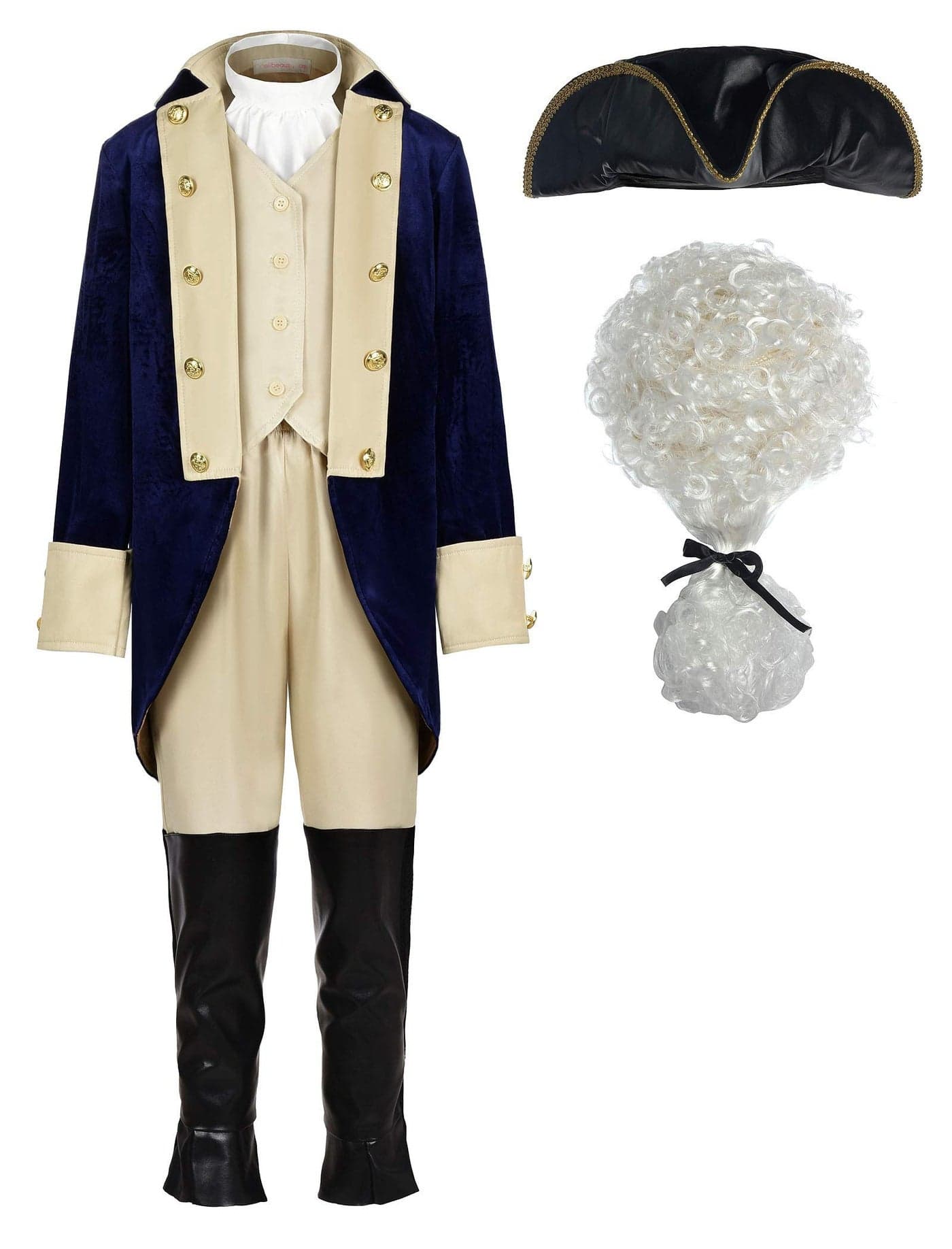 ReliBeauty Washington Costume Boys Hamliton American Colonial Uniform with Wig 140