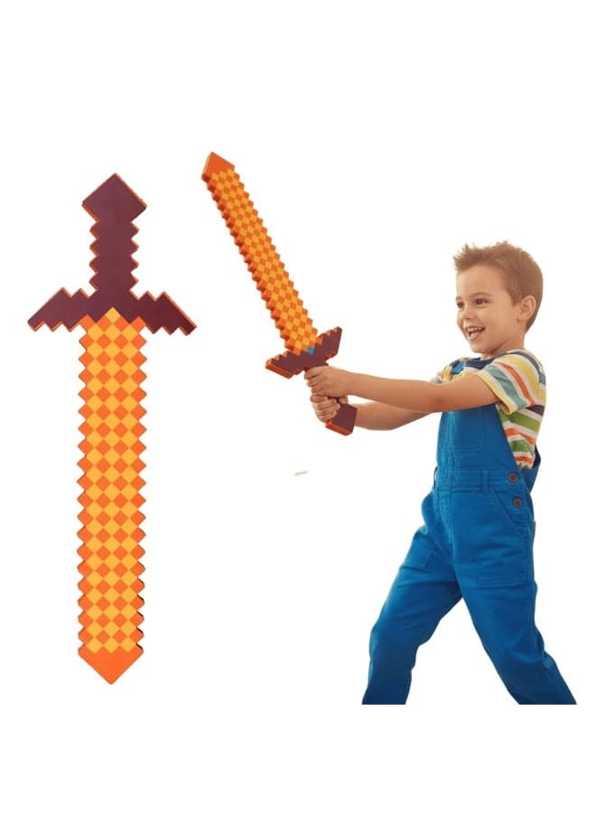 REZZOSS Orange Foam Sword Toy for Kids – Soft Safe Foam Weapons for Kids | Minecraft-Style Pixel Battle Toys for Boys | Lightweight Pretend Play Sword Axe Shovel for Children | Perfect Birthday Gift for Game Fans