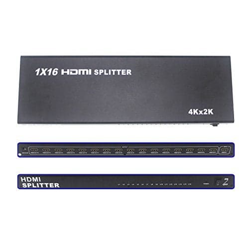 Optimal Shop HDMI Splitter 1 in 16 Out 16 Port 1x16 Full HD 1080P HDMI 14 Splitter with Switcher Converter Support 4Kx2K 3D Digital Audio Format Black