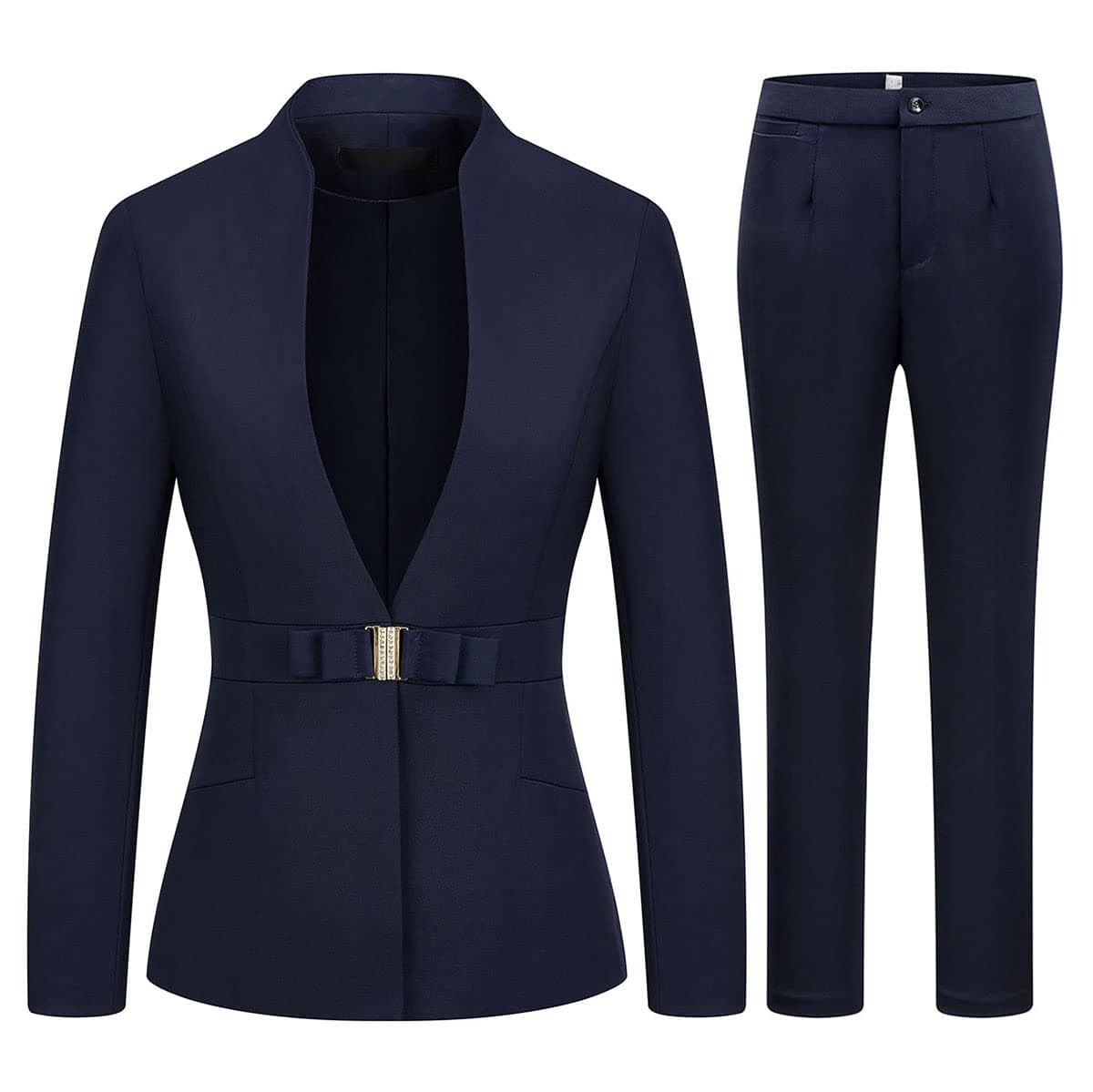 MODFUL Womens Business Pant Suit Set 2 Piece Slim Fit Blazer Jacket One Button Buckle Closure Lady Work Suit for Office Blue XSmall