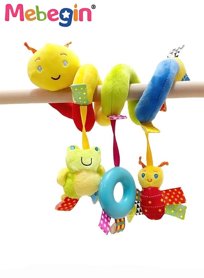 Car Seat Toys, Infant Baby Spiral Activity Hanging Toys for Car Seat, Plush Hanging Baby Rattle Sensory Toys with Ringing Bell for Boys and Girls 0-3 Years Old