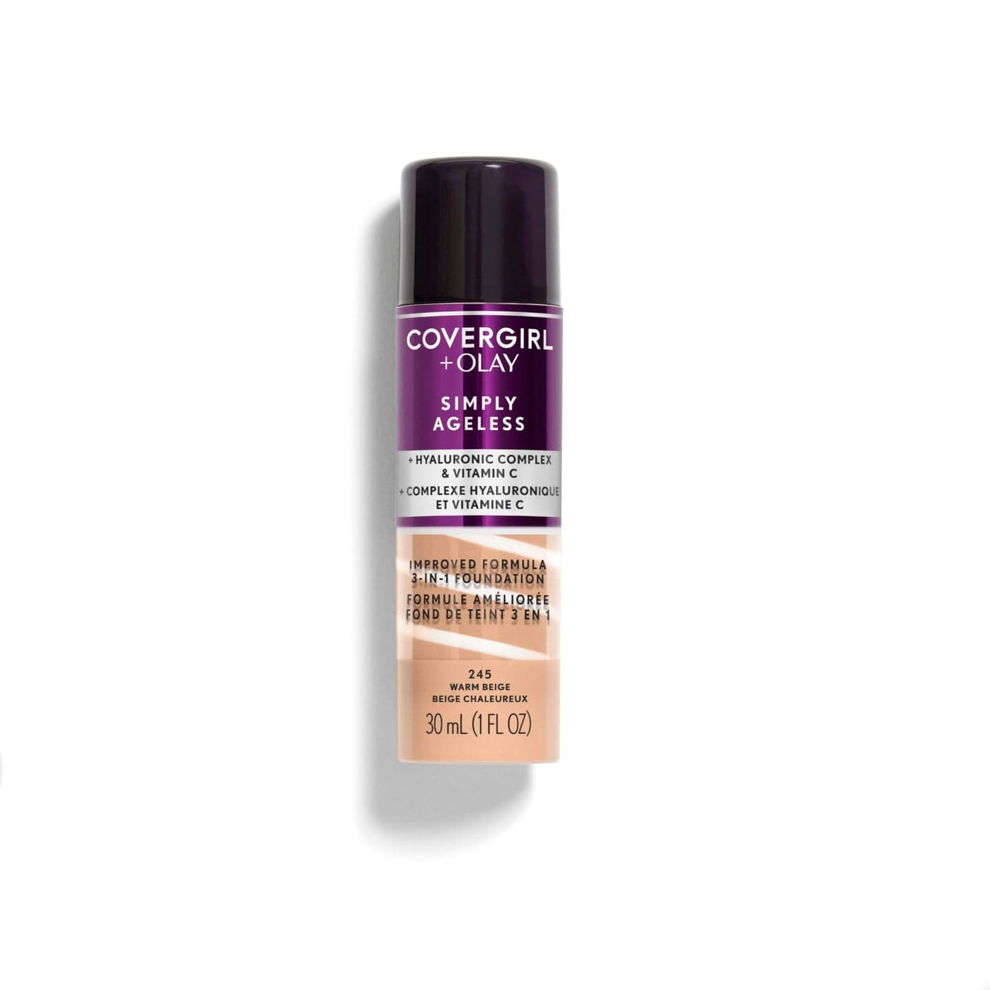 CoverGirl Olay Simply Ageless 3in1 Liquid Foundation Matte Finish Hyaluronic Vitamin C Formula Warm Beige 1 Count