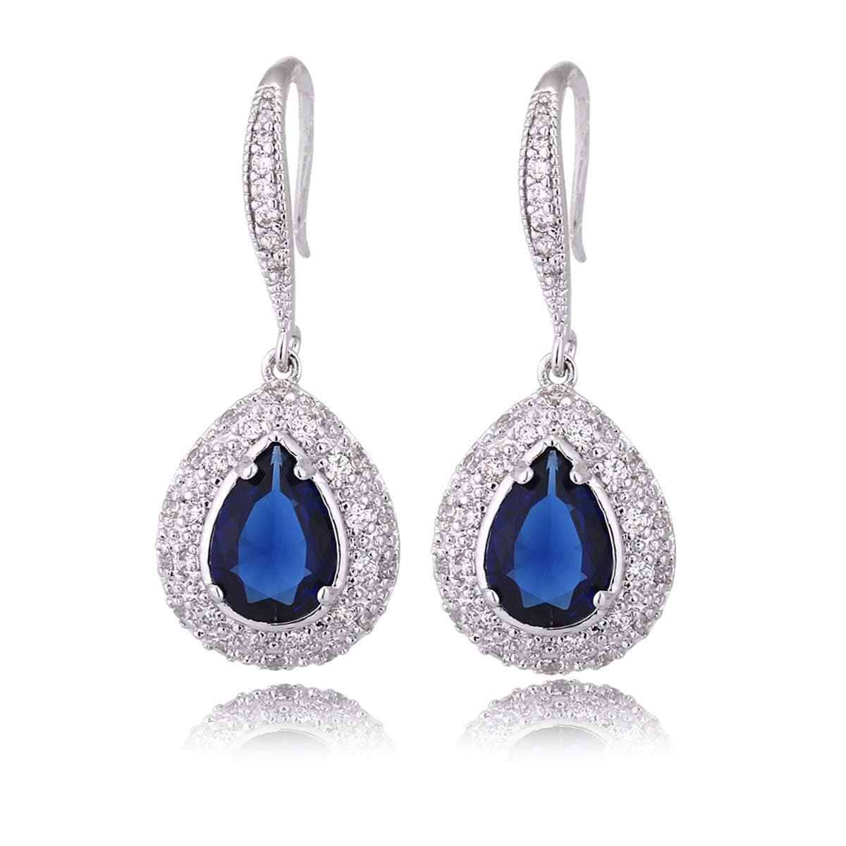 Sapphire Earrings for Women - Silver Bridal Teardrop Blue Crystal Cubic Zirconia Drop Earring for Wedding Party Prom Fashion Jewelry for Bride Bridesmaids September Birthstone Birthday Jewelry