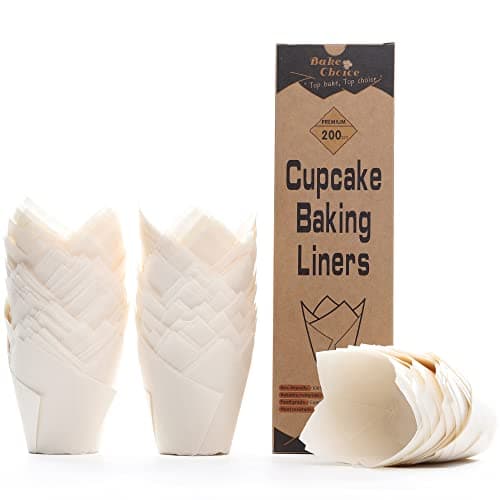 Bake Choice Nordic Paper 200pcs White Tulip Cupcake Liners for Baking Cups EU Parchment paper Tulip Muffin Liners Cupcake Wrapper for Party Christmas