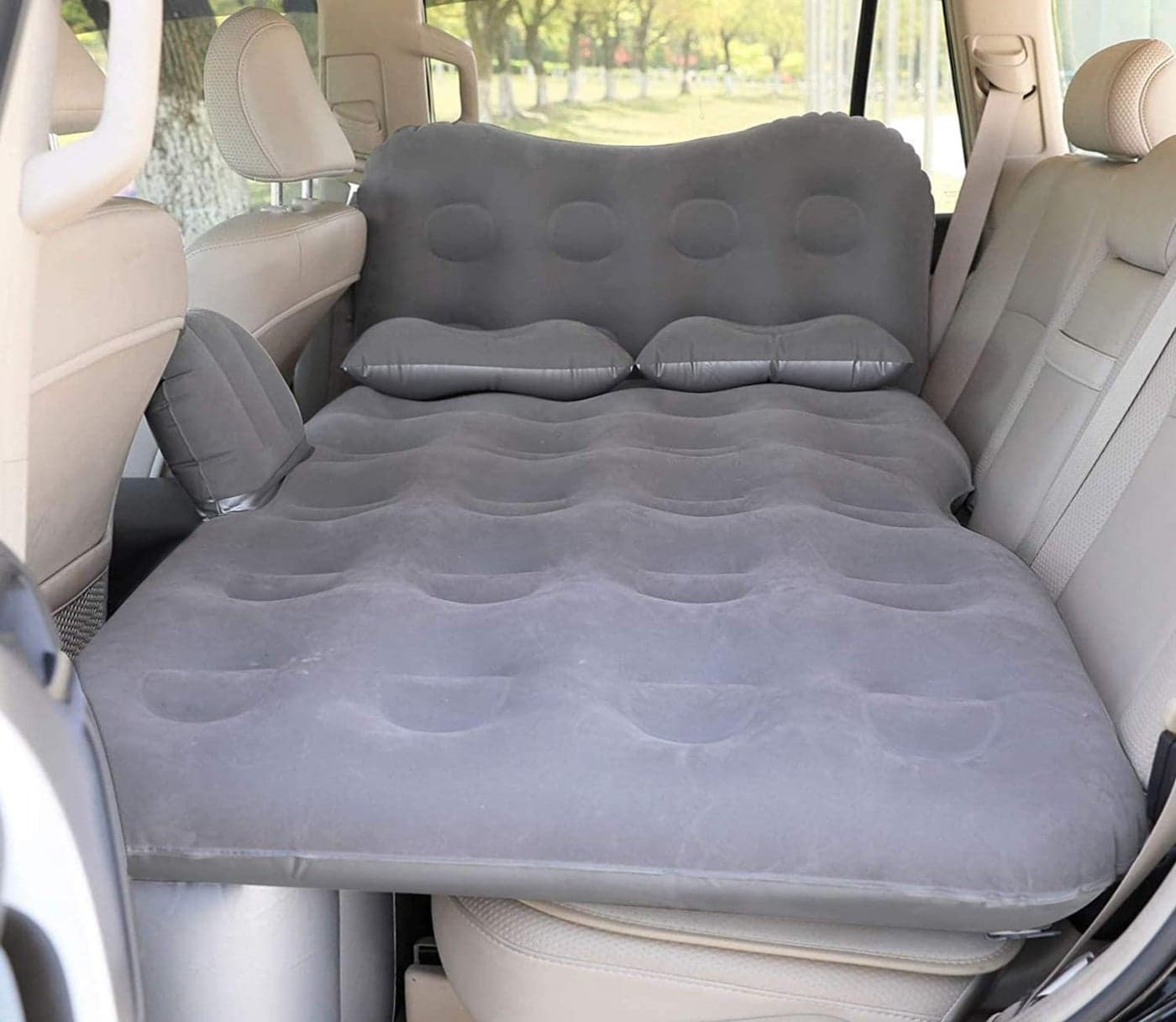 SAYGOGO Inflatable Travel Mattress Thickened Camping Bed Sleeping Pad with Air Pump 2 Pillows for SUV Sedan Pickup Back Seat Grey