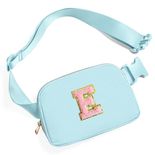 Gitus Gifts for 7 8 9 10 11 Year Old Girls Belt Bag Fanny Pack Crossbody Bags with Initial Letter Patch Birthday Gifts for Daughter Sister Friends Teen girls (Icing Blue-E)