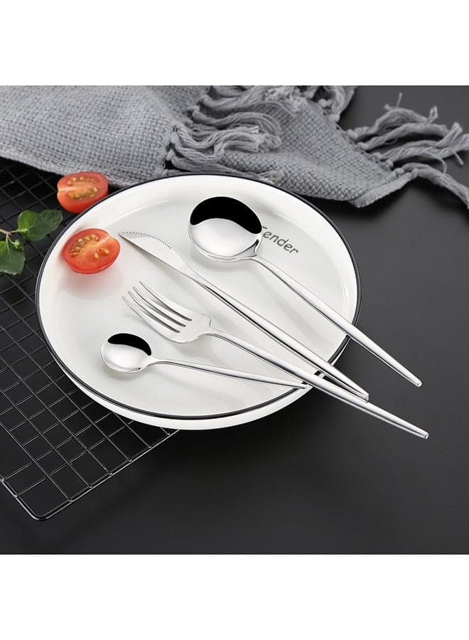 4-Piece Premium Cutlery Set - Silver Stainless Steel Utensils with Mirror Polished Finish, Food-Grade Steel & Anti-Rust Coating - Luxury Dining Set for Steak, Salad, Dinner & Formal Events