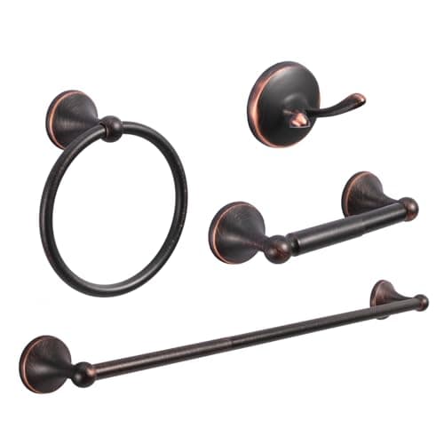 AGKXHDEC 4Piece Bathroom Hardware Set OilRubbed Bronze Bathroom Accessory Set Towel BarsTowel RingToilet Paper HolderRobe Hook Wall MountedOptional Install Longer or Shorter Towel bar