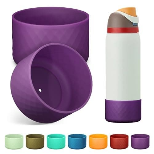 Alwenid 2PCS Silicone Water Bottle Boot for Owala 40 Oz, Anti-Slip Protective Sleeve Bottom Bumper Protector for FreeSip, Twist, and Flip Stainless Steel Water Bottles (Dark Purple)